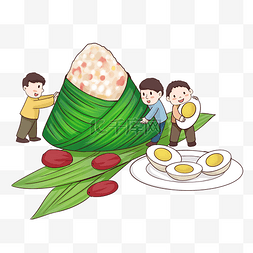 粽子与粽叶图片_端午端午节创意小孩与粽子食物