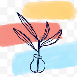 红蓝笔刷图片_毕加索风格花瓶叶子抽象线条画