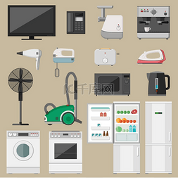 电子产品图标图片_家用电器套装，带图标微波炉、咖