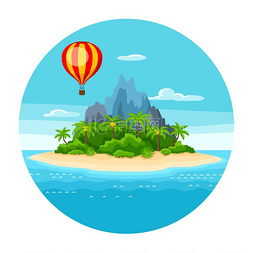 例玩沙子图片_热带岛屿在海洋中的插图。