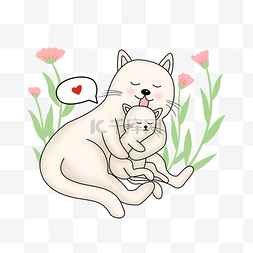 工笔画的图片_温馨母猫舔小猫动物母亲节