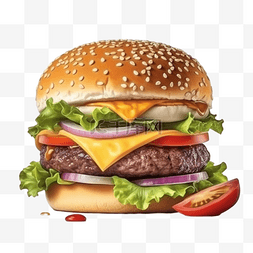 牛肉汉堡图片_卡通手绘牛肉汉堡