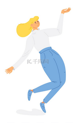 女人跳跃图片_快乐的女人在白色上独自跳跃。当