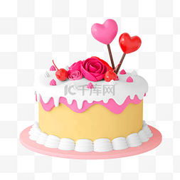 红色C4D立体520情人节爱心玫瑰蛋糕