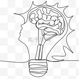 人类大脑图片_人类大脑思想灯泡形状线条画抽象