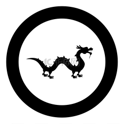 圆的动物图片_中国龙图标在圆形黑色矢量插图图