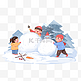 大雪小雪冬季儿童堆雪人二十四节气雪景