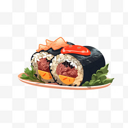 卡通元素米饭图片_卡通手绘紫菜包饭寿司
