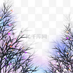彩色创意花瓣树枝冬天光效边框