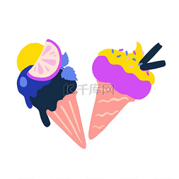 华夫格低温图片_冰淇淋套装冰冻的夏季甜点颜色鲜
