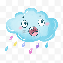 蓝色雨滴图片_云朵惊讶眼睛嘴雨滴图片绘画