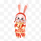 兔年3D立体C4D卡通可爱红色兔子手拿福字3D元素