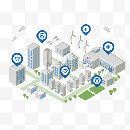 城市建筑几何剪影图片_25d智慧城市大数据科技生活