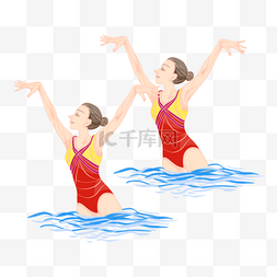 水池夏天图片_花样游泳运动员红色卡通人物