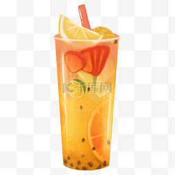 橙汁海报手绘背景图片_果茶饮料百香果橙汁免抠奶茶店元