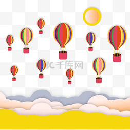 彩色天空漂浮的氢气球云朵剪纸