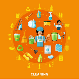 清洁卫生图标图片_清洁工具圆形成分圆形矢量插图中