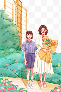 教师节水彩图片_教师节手绘水彩淡彩学生老师合照