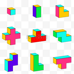 正方形彩色方块图片_撞色立体几何俄罗斯方块