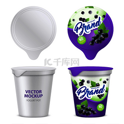 包装设计图片_逼真的酸奶包装图标集与 3D 模型