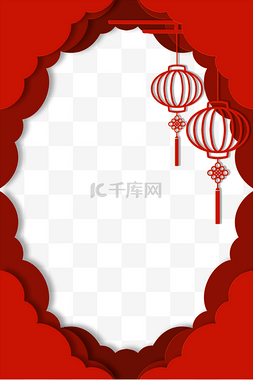 中国新年灯笼红色图片_新年新春中国红红色剪纸祥云灯笼
