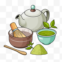 抹茶图片_抹茶茶具写实插画绿色