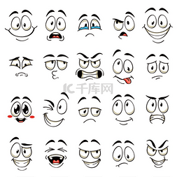 卡通脸用不同的表情表达滑稽的情