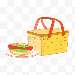 篮子面包图片_春天贴纸户外野餐篮子