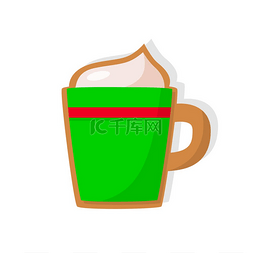 曲奇饼卡通图片_圣诞曲奇饼亮绿色杯子，红色条纹
