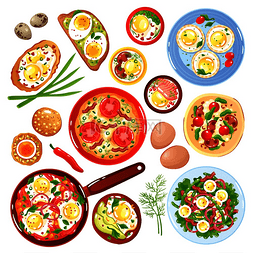 蔬菜组和图片_一组图标菜从鹌鹑和鸡蛋与蔬菜蘑