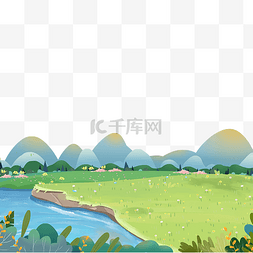 河流logo图片_春季植物草丛河流远山