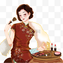 化妆品素材png图片_三八女神节女王国潮中国风旗袍美