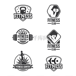 健身教练图标图片_一套单色健身标志。