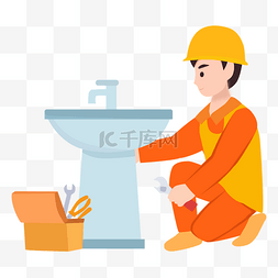 水电装修图片_装修工人安装洗手池