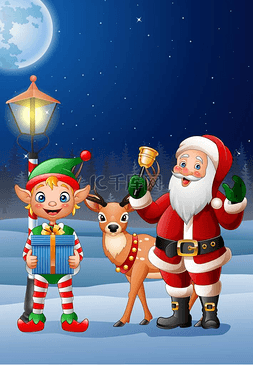 鹿和圣诞老人图片_圣诞节背景与圣诞老人、 鹿和小