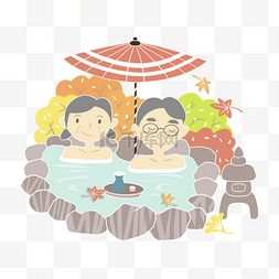 黄色枫叶背景图图片_日本露天浴池温泉夫妇旅行度假