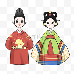 卡通人物韩国传统婚礼传统服饰