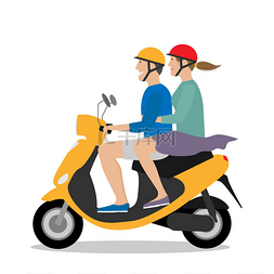 男人和女人骑着黄色的摩托车。一