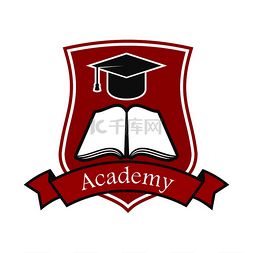 教育标志图片_学院盾徽设计有书本毕业帽和红丝
