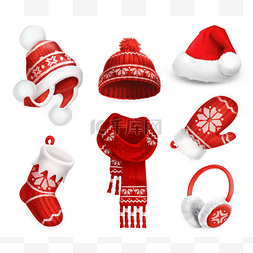 红色卡通圣诞帽图片_冬天的衣服。圣诞老人绒线帽。针
