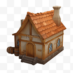 开着门的屋子图片_卡通C4D立体小木屋模型