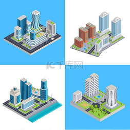 现代城市等距构图现代城市等距构