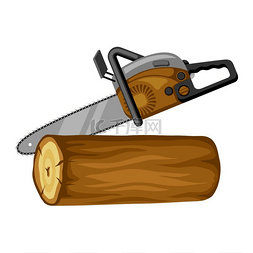 锯木头工人图片_汽油锯和原木。