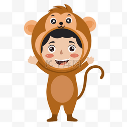 动物面图片_动物服装孩子穿着猴子角色扮演