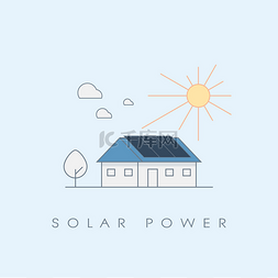 太阳能发电能源的房子线图标生态