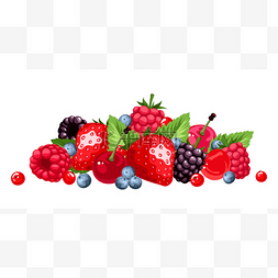 水果水果堆图片_孤立在白色的浆果。矢量图.