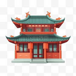 中式建筑图片_卡通中式建筑亭台楼阁