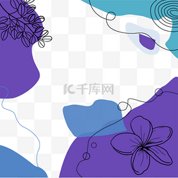 线描花卉边框图片_蓝紫色线描花卉instagram故事边框