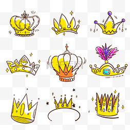 公主卡通王冠图片_线条画风格卡通黄金王冠涂鸦