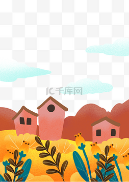 十月你好秋天秋景风景农村小屋
